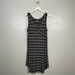 Kavu Women M Black Blue Stripe Leonora Dress Tank Sleeveless Pocket Rayon